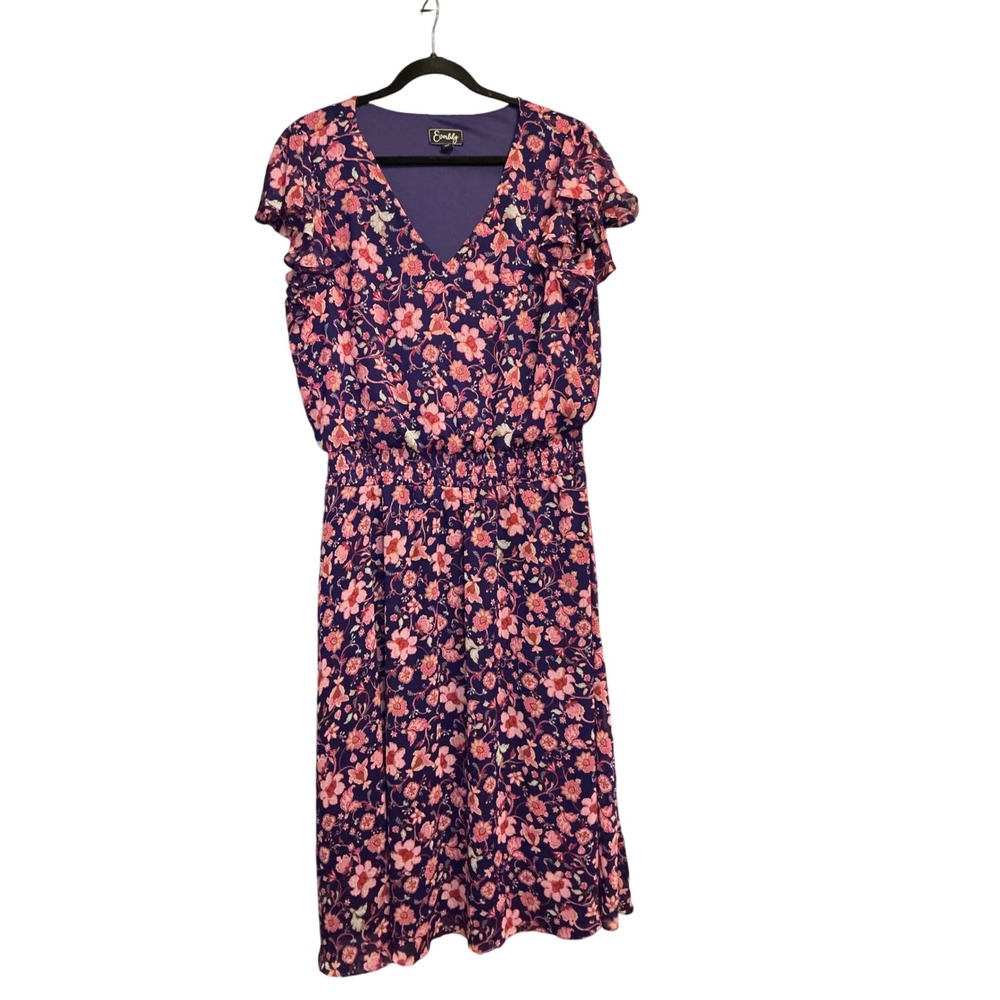 Everlily Dress Smocked Floral Polyester XXL Purple Pink Cottagecore